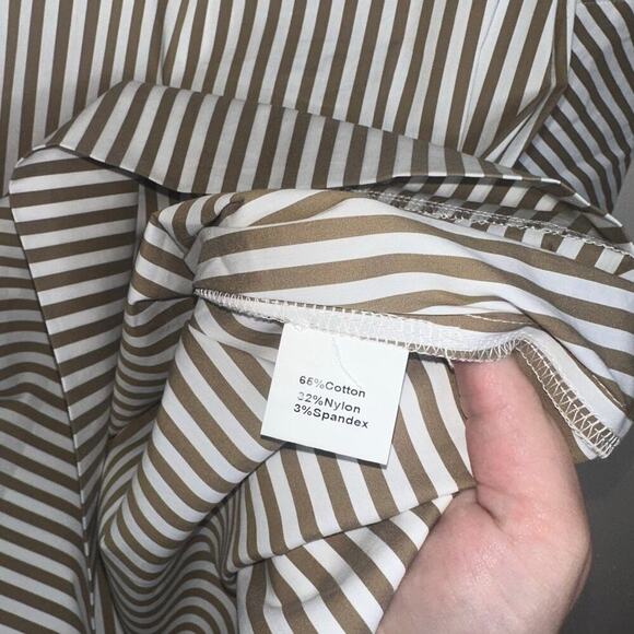 CK Bradley Ivy Dress Taupe Stripe Collared Button Front Size Small White - Picture 6 of 7